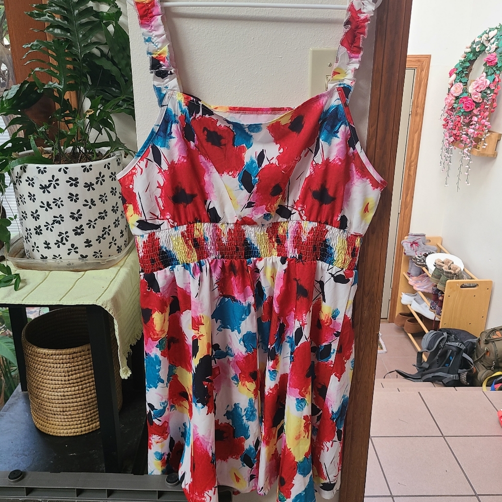 Rainbow Watercolor Abstract Floral Dress Artsy Floral Dress Party Dress